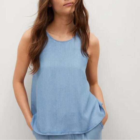 Mango Denim Chambray Wrap Back Sleeveless Top - Picture 1 of 5